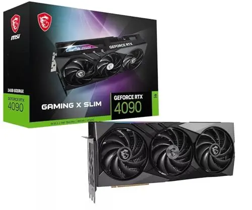 Produktbild: MSI GeForce RTX 4090 GAMING X SLIM 24G Gaming Grafikkarte - NVIDIA RTX 4090, 24GB GDDR6X Speicher, 384-bit, 21 Gbps