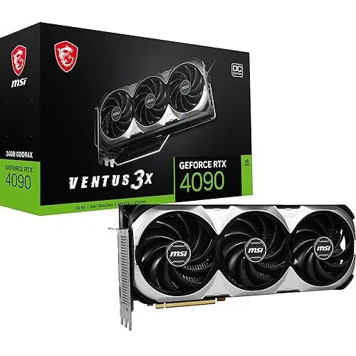 Produktbild: MSI GeForce RTX 4090 Ventus 3X 24G OC Grafikkarte - GPU, 24GB GDDR6X (21Gbits/384-Bit), PCIe 4.0 - 3 x TORX 4.0 Lüfter - HDMI 2.1a, DisplayPort 1.4a