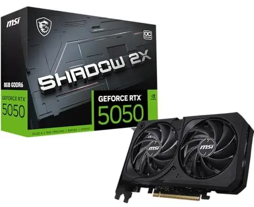 Produktbild: MSI GeForce RTX 5050 8G Shadow 2X OC - 8GB GDDR6 (20Gbps/128-bit), PCIe 5, Boost: 2602 Hz, HDMI 2.1b, DisplayPort 2.1b