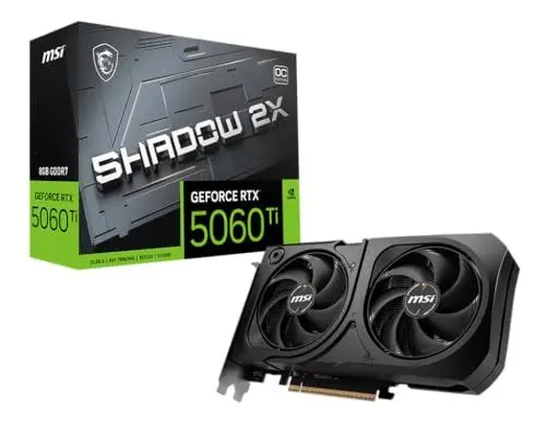 Produktbild: MSI GeForce RTX 5060 Ti 8G Shadow 2X OC Plus - 8GB GDDR7 (28Gbps/128-bit), PCIe 5, Boost: 2602 MHz, HDMI 2.1b, DisplayPort 2.1b