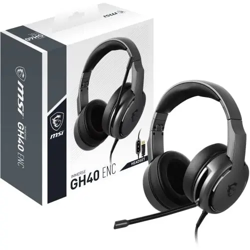 Produktbild: MSI IMMERSE GH40 ENC Gaming Headset - Mikrofon mit Geräuschunterdrückung, 7.1 Virtual Surround Sound Kopfhörer, leichtes, faltbares Design, 40mm Neodym-Treiber, USB 2.0 Anschluss - kabelgebunden