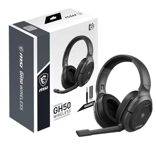 Produktbild: MSI IMMERSE GH50 Wireless Gaming Headset - Kabelose Kopfhörer, 50-mm-Neodym-Treiber mit Bassverstärkung, abnehmbares Mikrofon, Multi-Plattform Fähig