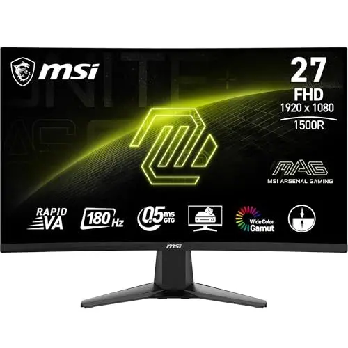 Produktbild: MSI MAG 27C6F 27 Zoll FHD Curved Gaming Monitor - 1500R 1920 x 1080 Rapid VA Panel, 180 Hz / 1ms (GtG), Adaptive-Sync - DP 1.2a, HDMI™ CEC