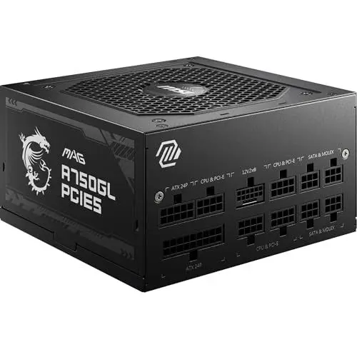 Produktbild: MSI MAG A750GL PCIE5 Netzteil, 750W, 80 Plus Gold vollmodular, ATX 3.0, unterstützt PCIe 5.0 GPU, 120mm FDB Lüfter mit dynamischen Kugellager, Full-Bridge LLC, schwarze Flachkabel - 7 Jahre Garantie