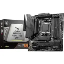 Produktbild: MSI MAG B650M Mortar WiFi Mainboard, Micro-ATX - Unterstützt AMD Ryzen 7000 Serie Prozessoren, AM5-12 Duet Rail 80A VRM, DDR5 Memory Boost 6400+MHz/OC, 2 X PCIe 4.0 X16, 2 X M.2 Gen4, Wi-Fi 6E