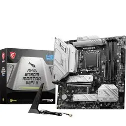 Produktbild: MSI MAG B760M Mortar WiFi II Motherboard, mATX - Unterstützt Intel Core Prozessoren der 12., 13. und 14. Generation, LGA 1700, DDR5 7800+MHz/OC, 1x PCIe 5.0 x16, 3 x M.2 Gen4, 2.5G LAN, Wi-Fi 6E