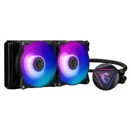 Produktbild: MSI MAG CORELIQUID 240R V2 AIO CPU Wasserkühlung, drehbarer ARGB-Blockkopf, integrierte Kühlerpumpe, Split-Flow-Wasserkühlung, verdampfungssichere Schläuche, einfache Montage, AMD & Intel kompatibel