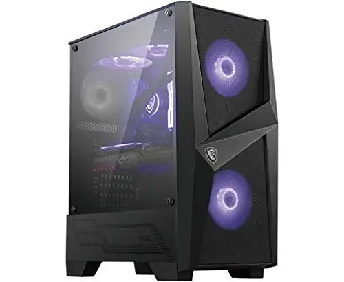 Produktbild: MSI MAG FORGE 100M Mid-Tower ATX Gehäuse (2x USB 3.1 Anschluss, 2x 120mm A-RGB Fan und 1x 120mm Fan im Lieferumfang, schwarz, RGB)