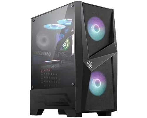 Produktbild: MSI MAG FORGE 100R Mid-Tower ATX Gehäuse (2x USB 3.1 Anschluss, 2x 120mm A-RGB Fan und 1x 120mm Fan im Lieferumfang, schwarz, RGB)