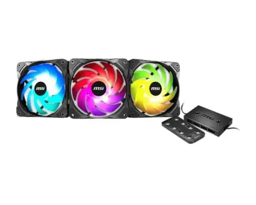 Produktbild: MSI MAX F12A-3H 120 mm Gehäuse Lüfter (3 x 120 mm Lüfter, LED-Steuerung, Fernbedienung, 3er Pack, schwarz, ARGB) A-RGB