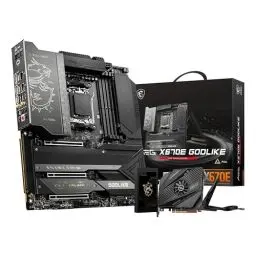 Produktbild: MSI MEG X670E GODLIKE Mainboard, ATX - Unterstützt die AMD Ryzen 7000 Serie, AM5-24 Duet Rail 105A SPS, DDR5 Memory Boost 6600+MHz/OC, 3 x PCIe 5.0 x16, 2 x M.2 Gen5, Wi-Fi 6E, 10G & 2.5G LAN