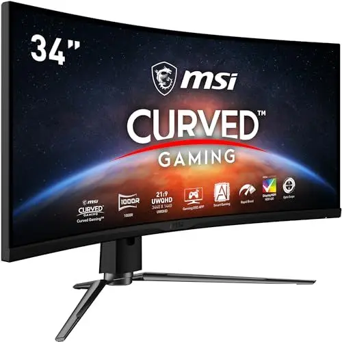 Produktbild: MSI MPG ARTYMIS 343CQRDE 34 Zoll 1000R Curved Gaming Monitor, 3440 x 1440 (UWQHD), 165 Hz, 1ms, AMD FreeSync Premium, VA, HDR 400, Schwarz