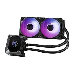 Produktbild: MSI MPG CORELIQUID K240 V2 AIO CPU Wasserkühlung - LCD-Pumpe mit 60mm-Lüfter, 2 x 120mm ARGB-Lüfter, verdampfungssichere Schläuche, GI-Kühlung & Mystic Light Software-Support, AMD & Intel kompatibel