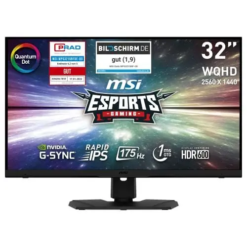 Produktbild: MSI Optix MPG321QRFDE QD 32 Zoll 2K Quantum Dot Gaming Monitor, WQHD (2560x1440), 175 Hz, 1 ms, Rapid IPS Panel, HDR600, schwarz
