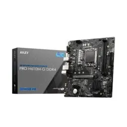 Produktbild: MSI PRO H610M-G DDR4 Mainboard, Micro-ATX - unterstützt Intel Core Prozessoren 12. Generation, LGA 1700, 2 x DIMMs (3200MHz), 1x PCIe 4.0 x16 Slot, 1 x M.2 Gen3, Intel 1G LAN, HDMI 2.1, DP 1.4 & VGA
