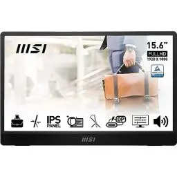Produktbild: MSI PRO MP161DE E2 15,6 Zoll Full HD Portable Monitor - 1920 x 1080 IPS Panel, 60Hz, augenschonender Bildschirm (PC, Laptop, Mobil), Lautsprecher, Gehäuse und Kickstand - Mini-HDMI 2.0b, 2X USB Typ-C