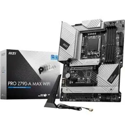 Produktbild: MSI PRO Z790-A MAX WiFi Mainboard, ATX - Unterstützt Intel Core Prozessoren der 12. 13., und 14. Gen., LGA 1700, DDR5 7800+MHz/OC, PCIe 5.0 x16 Slot, 4 x M.2 Gen4 Slots, Wi-Fi 7, 2.5G LAN