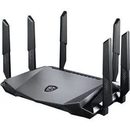 Produktbild: MSI Radix AX6600 WiFi 6 Tri-Band Gaming Router - Schnelles WLAN mit bis zu 6600 Mbit/s (5GHz, 2,4GHz Wireless), AI QoS Priority, MU-MIMO, Beamforming, WPA3, 2.5G WAN/LAN & 4X 1G LAN Anschlüsse