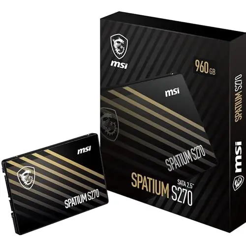 Produktbild: MSI SPATIUM S270 SSD 960GB - SATA 3 2,5“ Solid State Drive, 500MB/s Lesen & 450MB/s Schreiben, 3D NAND, Integrierte Datensicherheit, Center - 5 Jahre Qualität(500 TBW)