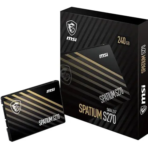 Produktbild: MSI SPATIUM S270 SSD 240 GB – SATA 3 2,5-Zoll-Solid-State-Drive, 500 MB/s Lesen und 450 MB/s Schreiben, 3D NAND, integrierte Datensicherheit, Center