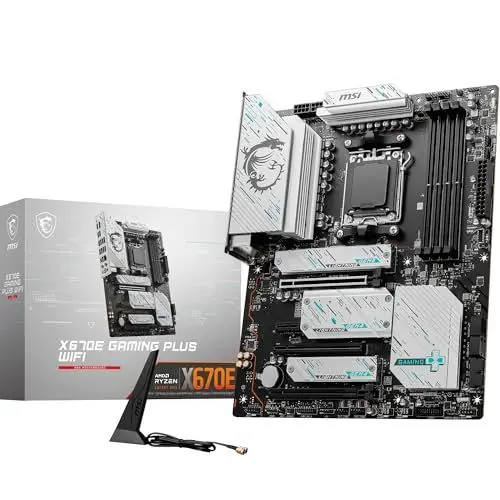 Produktbild: MSI X670E Gaming Plus WiFi Mainboard, ATX - Unterstützt AMD Ryzen 7000 Prozessoren, AM5-14 Duet Rail 80A SPS, DDR5 7800 MHz/OC, PCIe 5.0 x16, M.2 Gen5, 2.5G LAN, Wi-Fi 6E