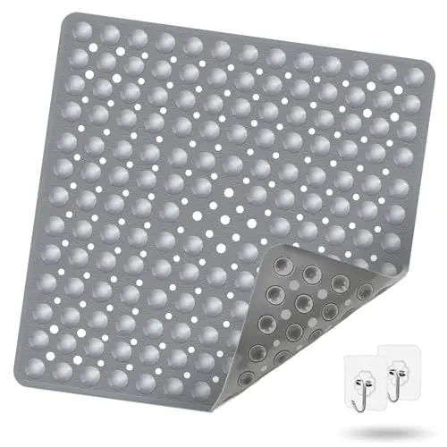 Produktbild: MSIHEY Badewannenmatte rutschfest 53x53 cm,INKL 2 Haken|maschinenwaschbar | schimmelfrei | BPA frei - Antirutschmatte für Badewanne mit Saugnäpfe | Duscheinlage rutschfest(Grau)