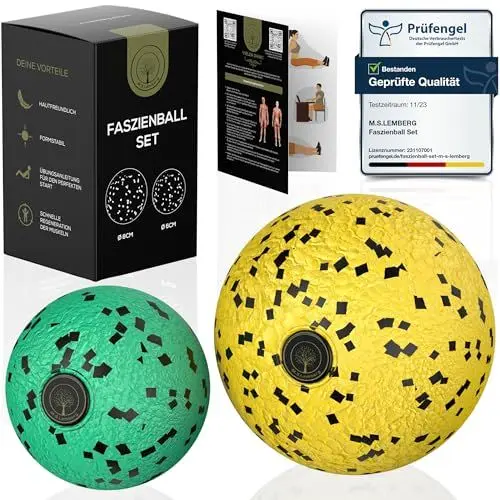 Produktbild: M.S.Lemberg® Faszienball klein Set - Massageball für gezielte Selbstmassage von Faszien, Verspannungen, Triggerpunkt u.v.m. - Faszienkugel Massagekugel für Ganzkörper Massage - 2X Ball 8cm & 6cm