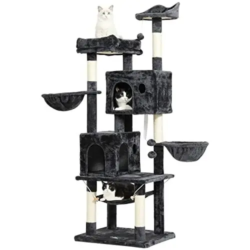 Produktbild: MSmask Kratzbaum für große Katzen, 171 cm Kratzbaum mit 2 groß Katzenhöhlen Stabiler Katzenbaum mit Sisal-Kratzstangen, 2 Plattformen, 2 Korb, Hängematte, Plüschball (171 Rauchgrau), (DJ478613)