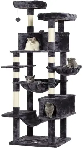 Produktbild: MSmask Kratzbaum groß 193 cm hoch, XXL kratzbaum Grosse Katzen stabil mit 2 Höhlen, 2 Plattformen, Hängematte, katzenbaum mit Mehreren Ebenen, katzenkratzbaum deckenhoch