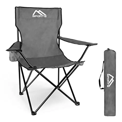 Produktbild: MSPORTS Campingstuhl Premium inkl. Tragetasche in Grau Anglerstuhl Faltstuhl Klappstuhl mit Armlehne und Getränkehalter praktisch robust leicht