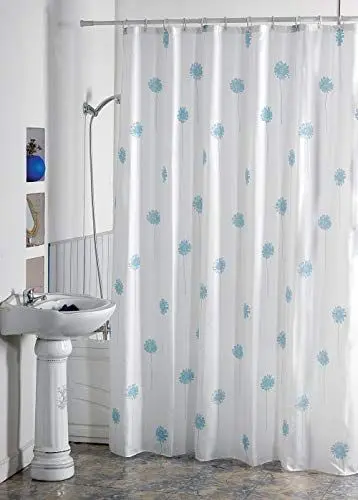 Produktbild: MSV Anti-Schimmel Duschvorhang 140110 - Anti-Bakteriell, waschbar, wasserdicht, mit 12 Duschvorhangringen - Polyester, „Blumen“ 180x200cm Weiß