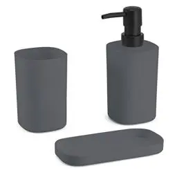 Produktbild: MSV Bad Accessoires 3-teilig - Seifenspender, Seifenschale, Zahnputzbecher Lona Anthrazit matt