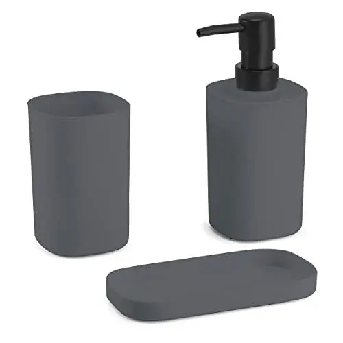 Produktbild: MSV Bad Accessoires 3-teilig - Seifenspender, Seifenschale, Zahnputzbecher Lona Anthrazit matt