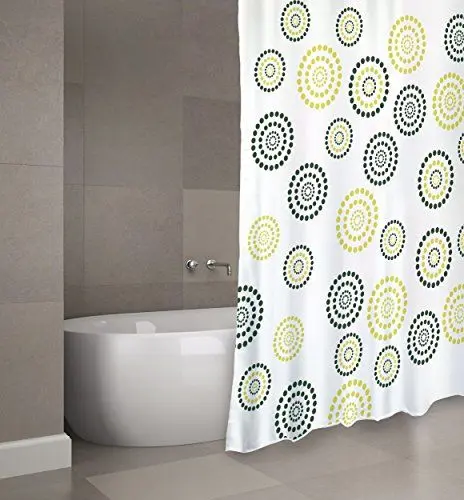Produktbild: MSV Cotexsa by Premium Anti-Schimmel Textil Duschvorhang - Anti-Bakteriell, waschbar, 100% wasserdicht, mit 12 Duschvorhangringen - Polyester, „Dots“ Grün 180x200cm – Made in Spain