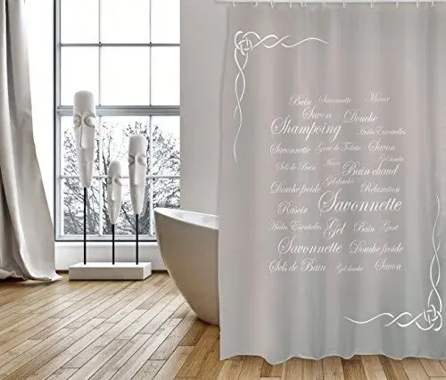 Produktbild: MSV Cotexsa by Premium Anti-Schimmel Textil Duschvorhang - Anti-Bakteriell, waschbar, 100% wasserdicht, mit 12 Duschvorhangringen - Polyester, „Grasse“ Taupe 180x200cm – Made in Spain