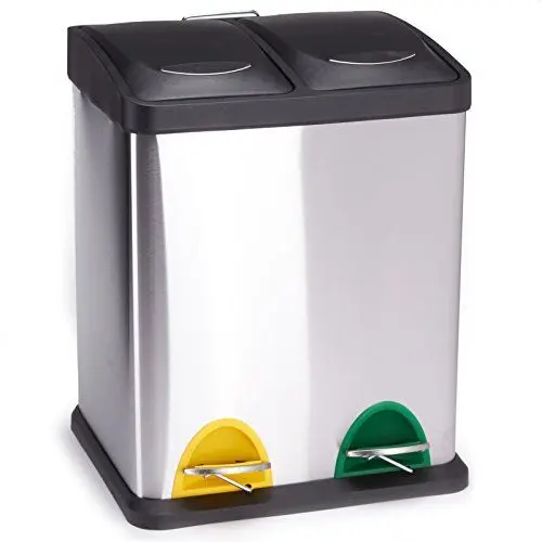 Produktbild: MSV Mülleimer Mülltrennsystem 16 L (2x8 Liter) mit Inneneimer große Abfallbehälter Abfalleimer Treteimer Edelstahl, Silver