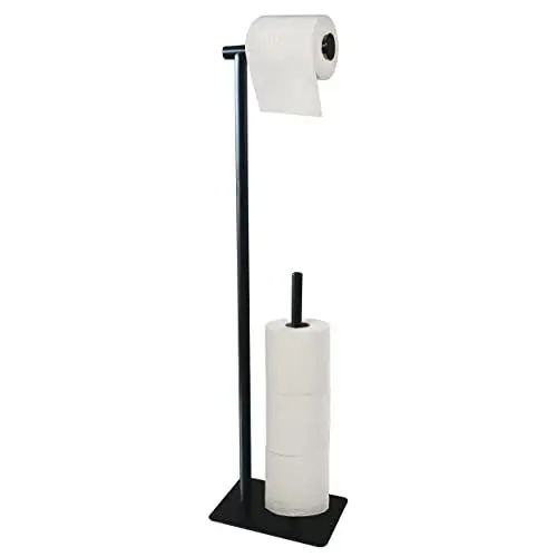 Produktbild: MSV Toilettenpapierhalter Stehend BxHxT: 14x74x20 cm freistehender Papierrollenhalter in Edelstahl-Optik Edler Rollenhalter für WC-Rollen als Ersatzrollenhalter Schwarz matt