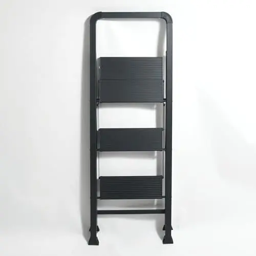 Produktbild: MSV Trittleiter, 3 Stufen, faltbar, rutschfest, aus Stahl, max. 150 kg (62 x 42,5 x 108 cm), Mattschwarz, Black
