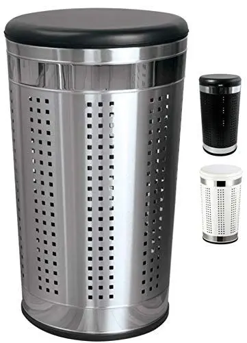 Produktbild: MSV Wäschetonne Wäschekorb Wäschesammler Wäschetruhe mit Sitzkissen Rund, 60,5 cm Höhe Metall Schwarz/Silber