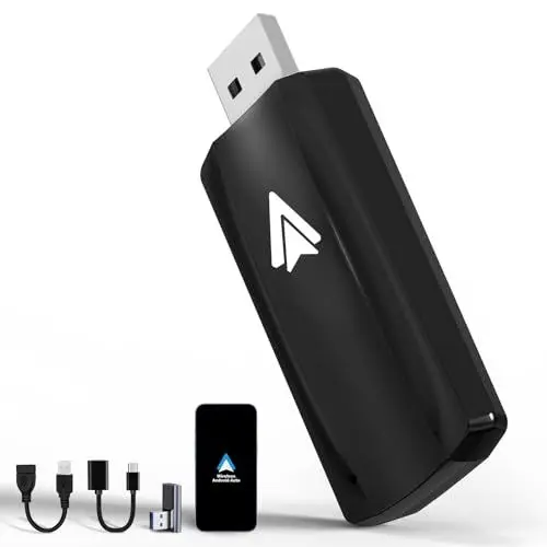 Produktbild: MSXTTLY Android Auto Wireless Adapter 2023, Upgrade Wired AA to Wireless Android Auto. Petit Stick Play Plug USB C/A, Schwarz,U2A-AIR