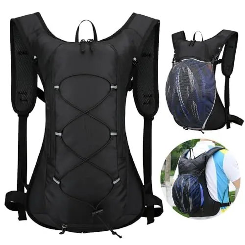 Produktbild: MTB Rucksäcke, 12L Fahrradrucksack, Wasserdicht Wanderrucksack, Ultraleicht Sportrucksack mit Helmaufbewahrung, Trinkrucksack für Damen Herren, Klein Rucksäcke für Radsport, Camping, Laufen (Schwarz)