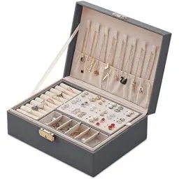 Produktbild: Mtianxy Schmuckkästchen, Damen Doppelschicht PU-Leder Aufbewahrungskoffer für Ringe Ohrringe Armbänder Halsketten Schmuck Veranstalter Geschenkbox für Mädchen Frauen(Geschenk zum Muttertag)