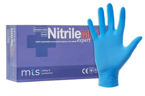 Produktbild: MTS Safety & Protection Einweghandschuhe L - 100 Stück/Box Nitrilhandschuhe Blau Handschuhe Nitril - Einmalhandschuhe Puderfreie & Latexfreie Gummihandschuhe (L, Blau, 100 Stück)