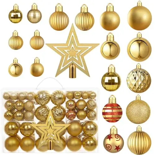 Produktbild: MTSCE Weihnachtsbaumkugeln Gold, 101 Stück weihnachtsbaumschmuck, Weihnachtskugeln aus Bruchsichere Kunststoff, Mehrweg