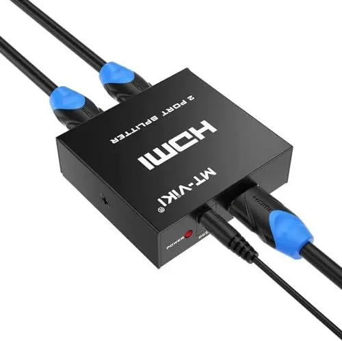 Produktbild: MT-VIKI HDMI Splitter 1 in 2 Out 4K Gleichzeitig HDMI Splitter 2 Monitore Mirror HDMI Verteiler 1 in 2 Out Unterstützt HD Monitore HDCP1.4 mit DC-Stromversorgung 30m Langstreckenübertragung