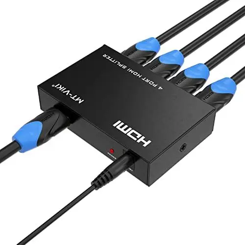 Produktbild: MT-VIKI 4K HDMI Splitter 1 in 4 Out Gleichzeitig 4 Monitore Mirror HDMI Verteiler 1x4 Unterstützt 4K HD Monitore HDCP1.4 mit DC-Stromversorgung 30m Langstreckenübertragung