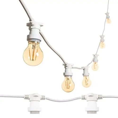 Produktbild: Mu 5M Lichterkette Außen, Outdoor Erweiterbar Auf 1000W, 10 Lampenhalter E27 Wetterfest Ip65, lichterkette außen strom Deko für Gartenparty Hochzeit Garten Hochzeit|5M, Weiss