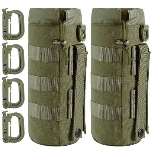 Produktbild: MUCHER 2 Pack Taktisch Flaschenhalter Molle Flaschen Halter Haltbares Militär Trinkflasche Beutel mit 4 Haken Wasserflaschenhalter für Outdoor Wandern Jagdcamping Training (Armeegrün)