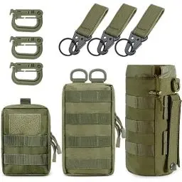 Produktbild: MUCHER 3 Pack Molle Tasche Taktische Hüfttaschen EDC Utility Bauchtasche Hüfttasche mit 3 Haken und Schlüsselanhänger für Outdoor Wandern Jagdcamping Training (Armeegrün)