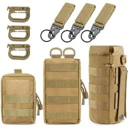 Produktbild: MUCHER 3 Pack Molle Tasche Taktische Hüfttaschen EDC Utility Bauchtasche Hüfttasche mit 3 Haken und Schlüsselanhänger für Outdoor Wandern Jagdcamping Training (Khaki)